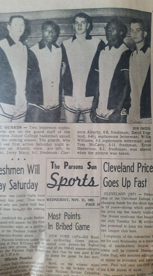 #20 P3 DARRELL ENGLAND & CLARENCE ALBERTY AT PJC FROM PHS. ALBERTY WAS KANSAS STATE CHAMPION HIGH JUMPER AS A SENIOR. THE NBA'S CELTICS & HAWKS PLAYED IN PARSONS KANSAS IN 1962