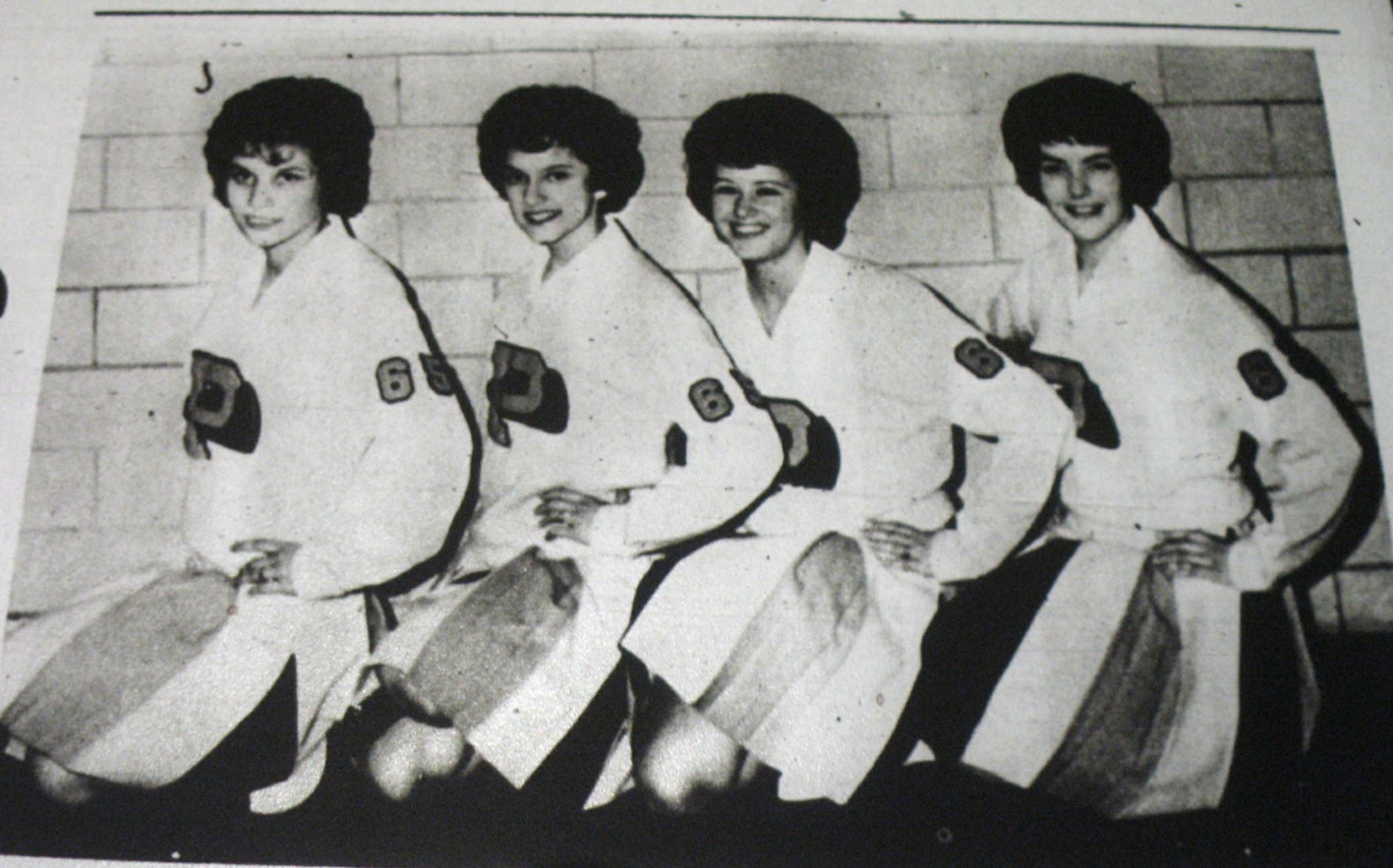 #74 Susan Boner, Barbara Cole, Judy Dwyer, Paula Flynn, Parsons St. Patricks H. S. Cheerleaders