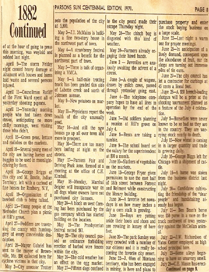 #15 PARSONS PAPER 1882 MAY 27th 15 DOGS ESCAPE