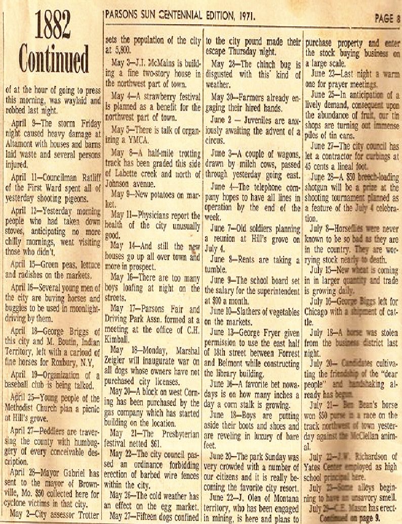 #63 PARSONS PAPER 1882 MAY 27th 15 DOGS ESCAPE