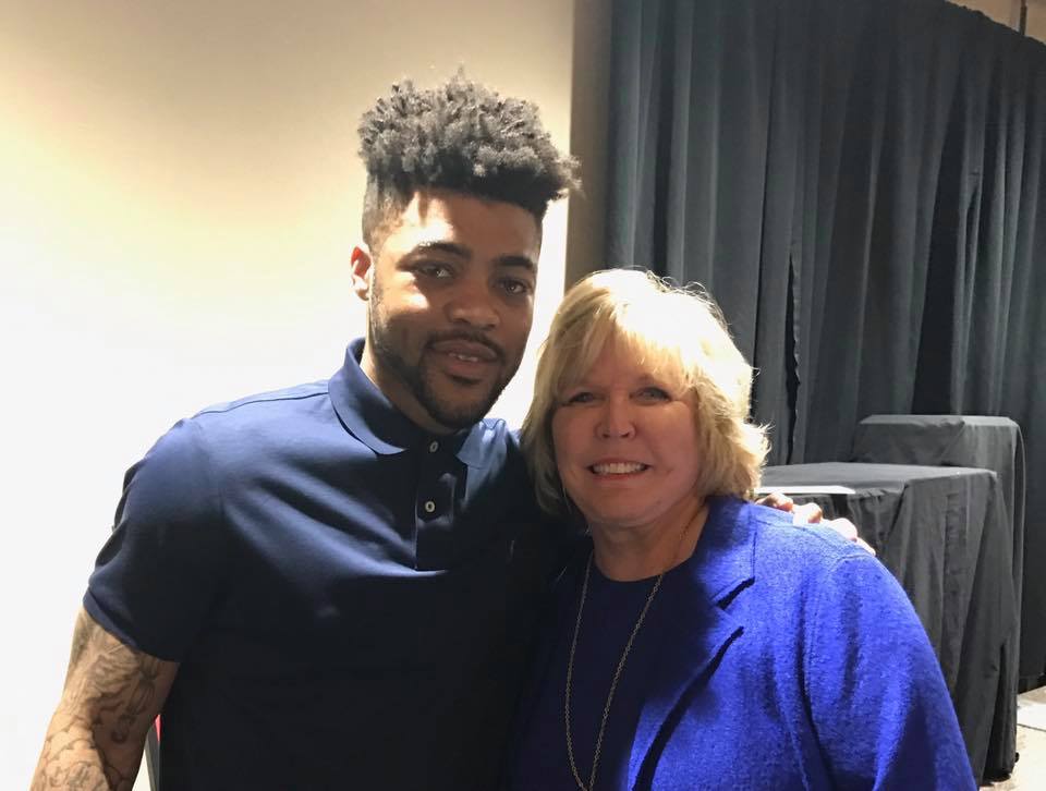 #12 KU'S FRANK MASON 2017 NCAA BASKETBALL PLAYER OF THE YEAR WITH PHS'S VIKING OF THE YEAR,CYNTHIA SMITH 