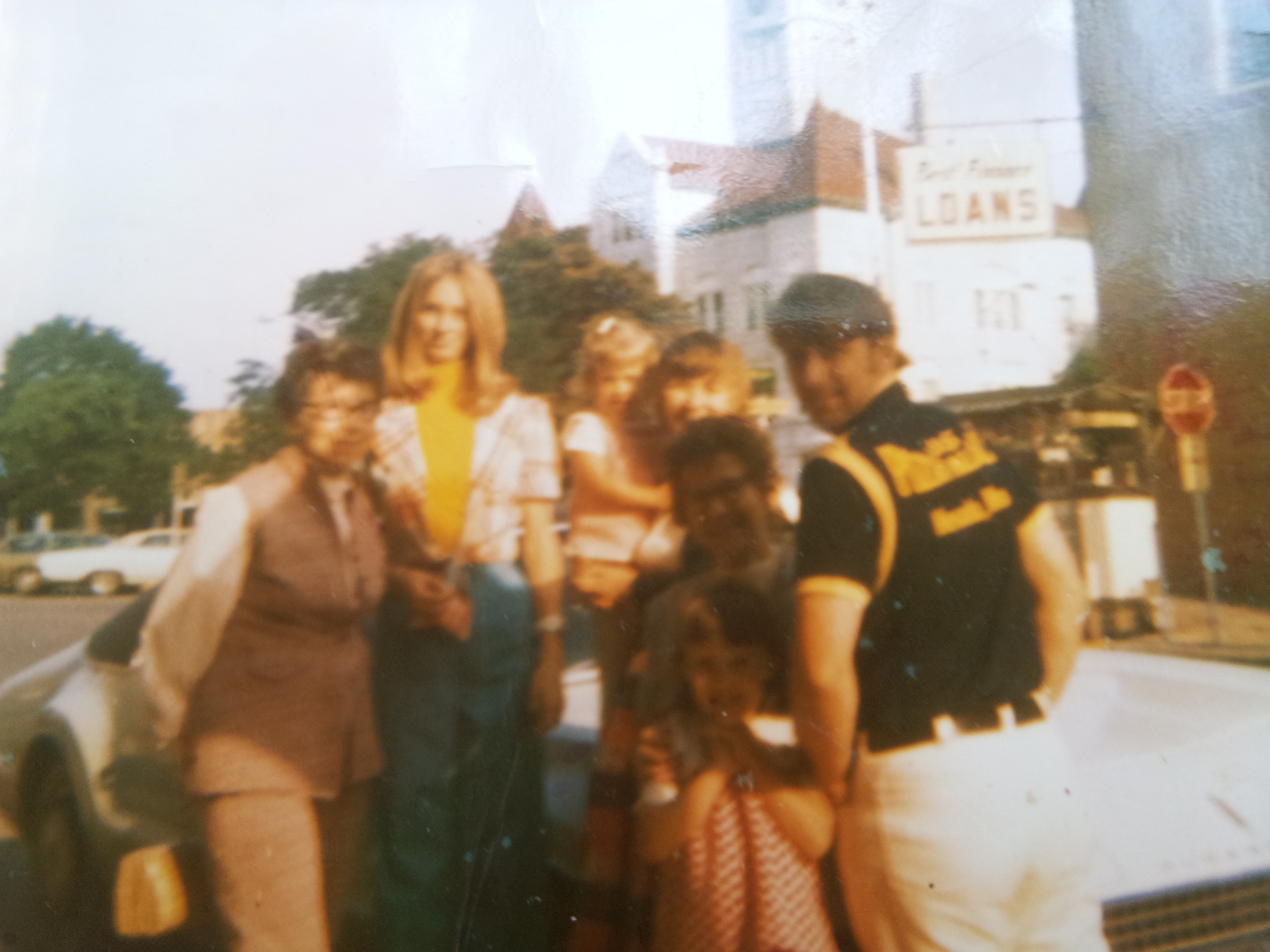 #12 L TO R, VIOLA MEZGER, SANDY LINDEN, KRISTIN LANE, CAROLYN LANE, IRENE LINDEN, TAMMY LANE, JOHNNY LINDEN, J&S PIZZA PALACE, NEVADA, MISSOURI 1972