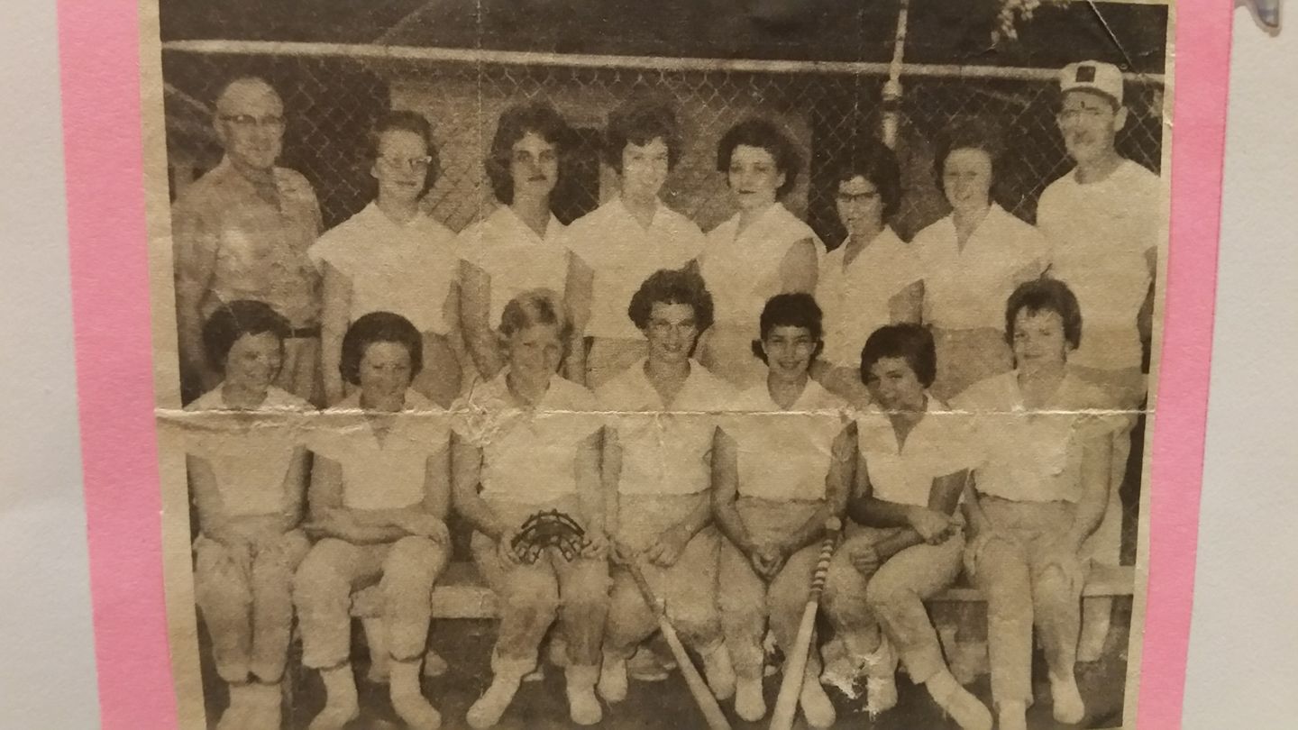 #67 DEE ANN NUNNICK FRONT ROW 3rd FROM LEFT ST. PATS SOFTBALL TEAM 1962