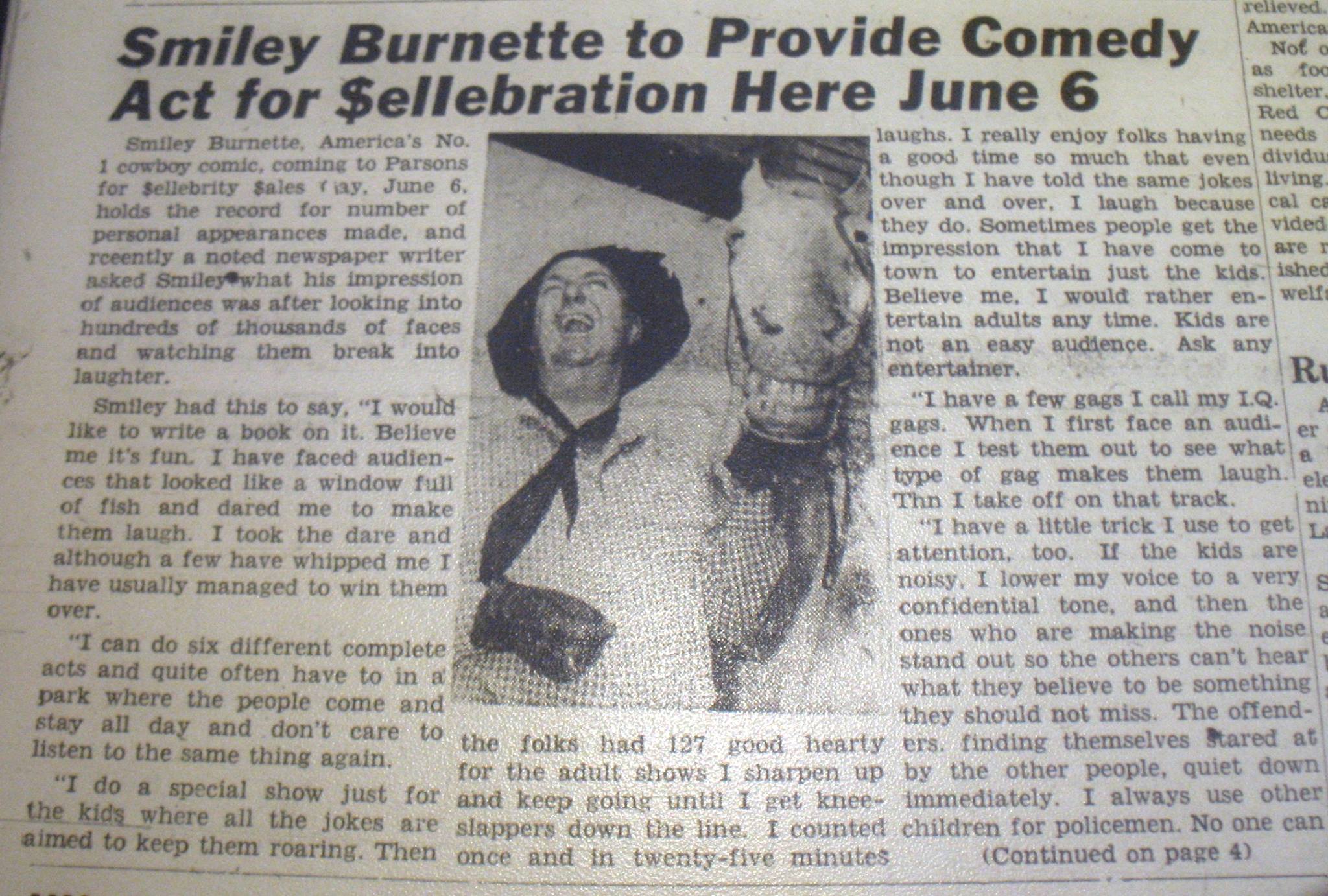 #115 SMILEY BURNETTE VISITS PARSONS DRIVE IN 1953