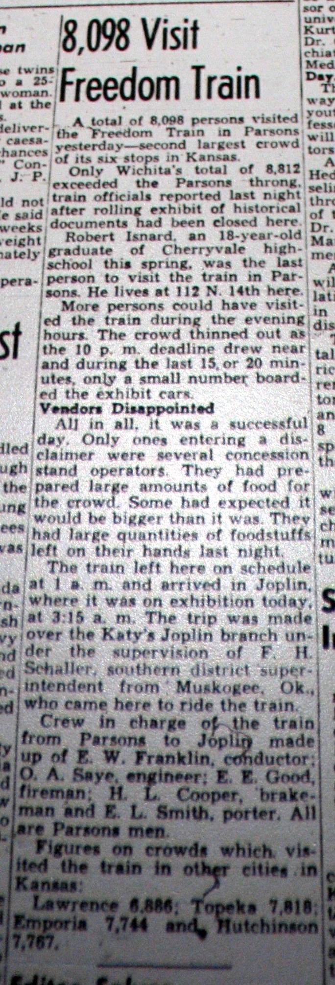 #143 STEVE COOPER'S DAD, D B COOPER, IS PART OF THE KATY TRAIN CREW IN THIS NEWSPAPER CLIPPING near the bottom OR MAYBE H. L. COOPER