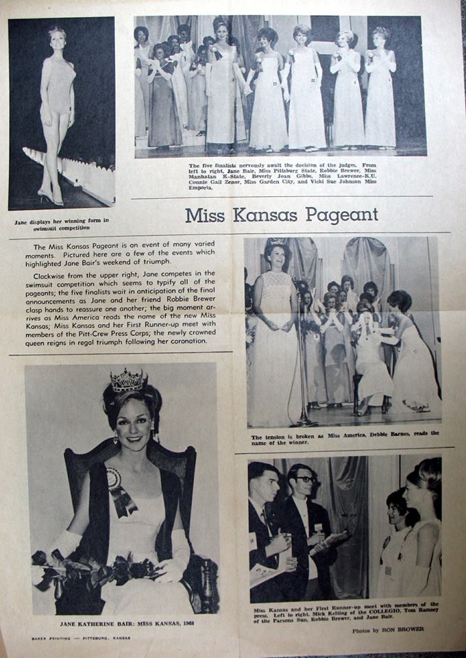 #90 PARSONS GIRLS JANE BAIR AND ROBBIE BREWER FAR LEFT HOLDING HANDS AND FINISH 1 & 2 FOR 1968 MISS KANSAS CROWN