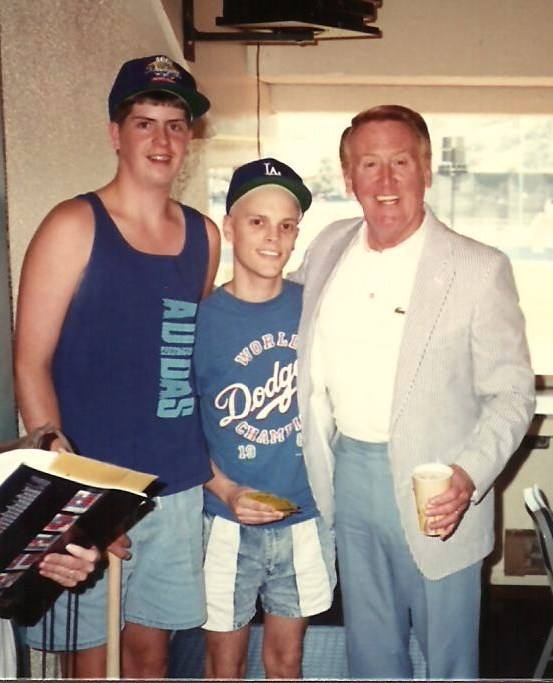 #85 P3 DUT WHETZEL FROM PARSONS SONS JOSH & AARON WITH VINCE SCULLY OF THE L A DODGERS