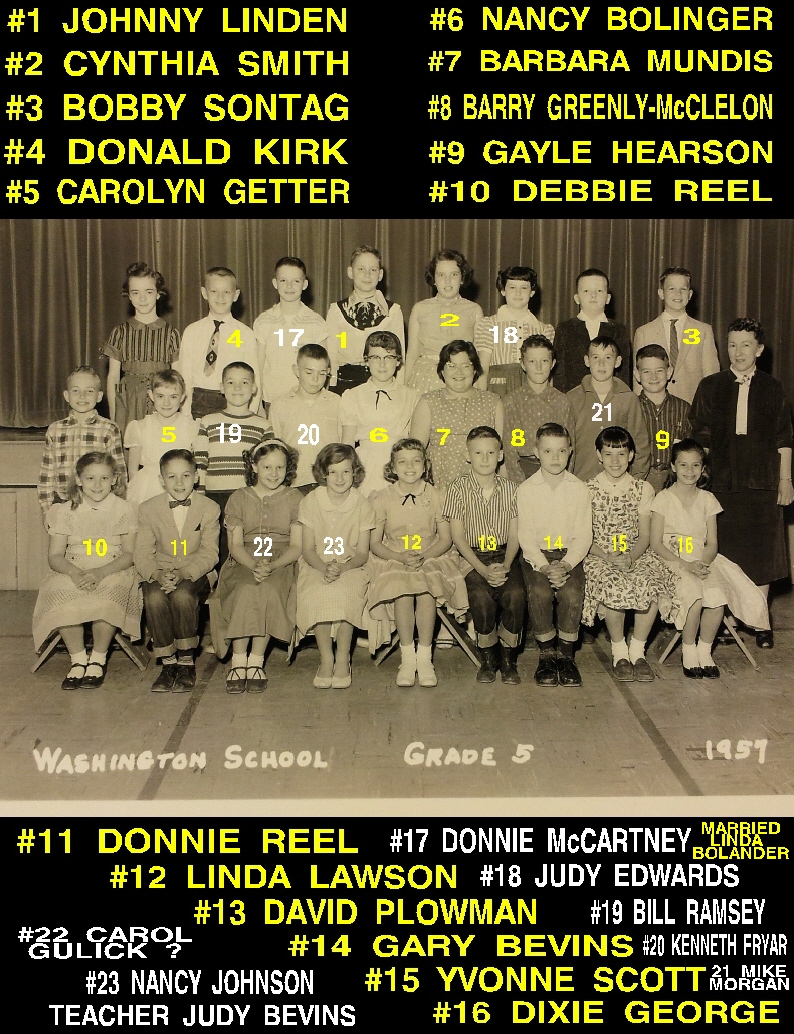 #10 P4  WASHINGTON GRADE SCHOOL, 5th GRADE, 1957 - IF ANYONE REMEMBERS THE TEACHERS NAME, PLEASE EMAIL IT TO JOHNNY