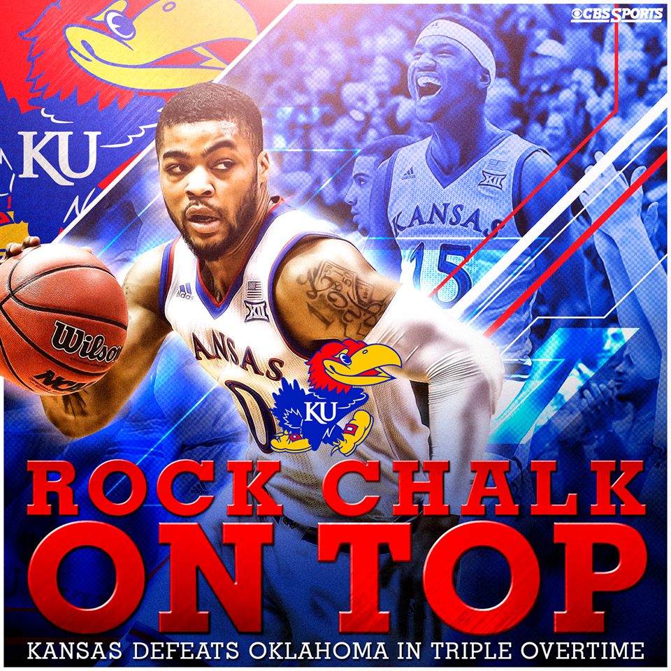 PIC #162 #1 KANSAS IN THE AP
POLL BEAT #1 OKLAHOMA IN THE COACHES POLL, 1-5-16 IN 3OT 109-106.